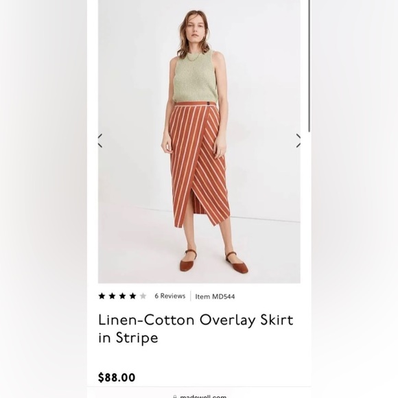 Linen-Cotton Overlay Skirt in Stripe - Picture 6 of 6